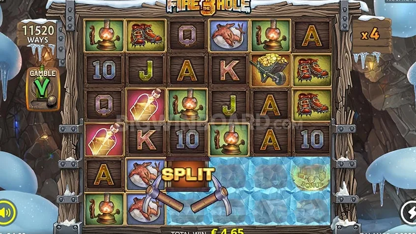 Pantalla base de Fire in the Hole 3 con mina congelada y grilla 6x3.